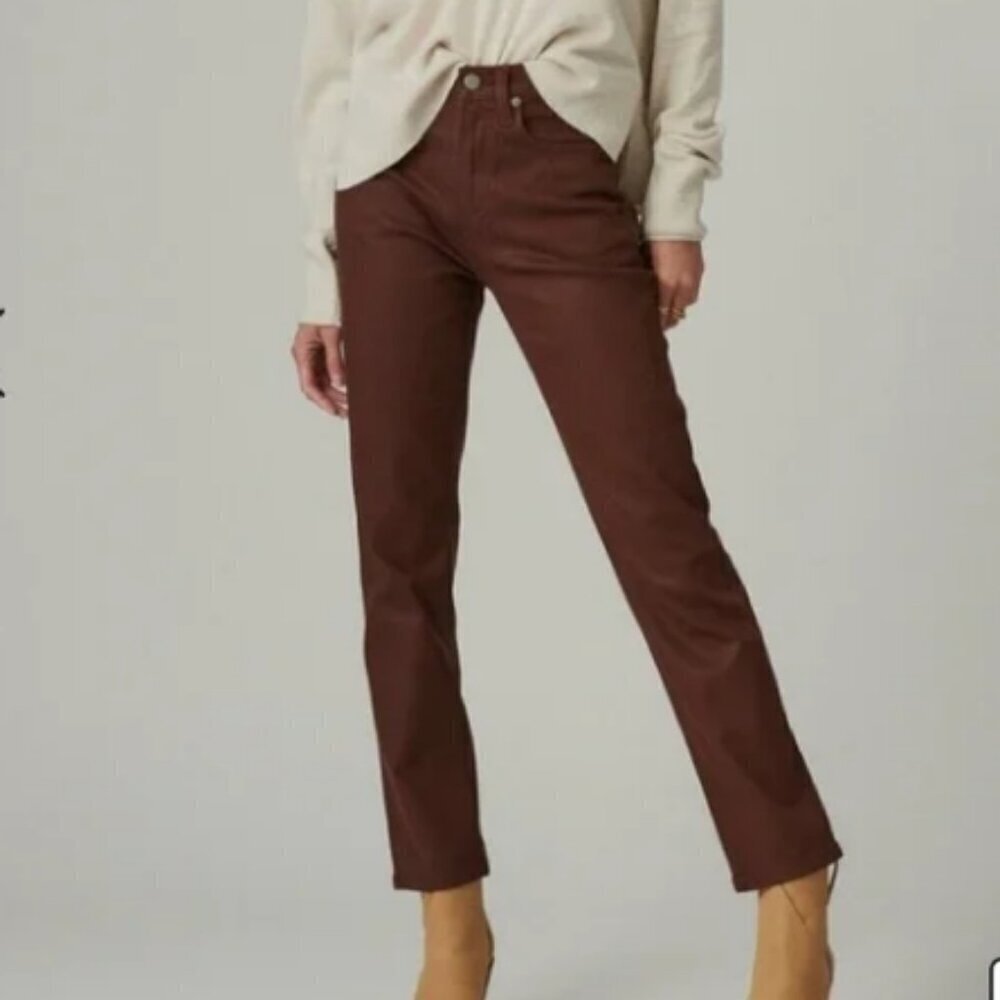 NWT Lucky Brand Zoe High Rise Straight Leg Coated Burgundy Jeans Size 26 Long